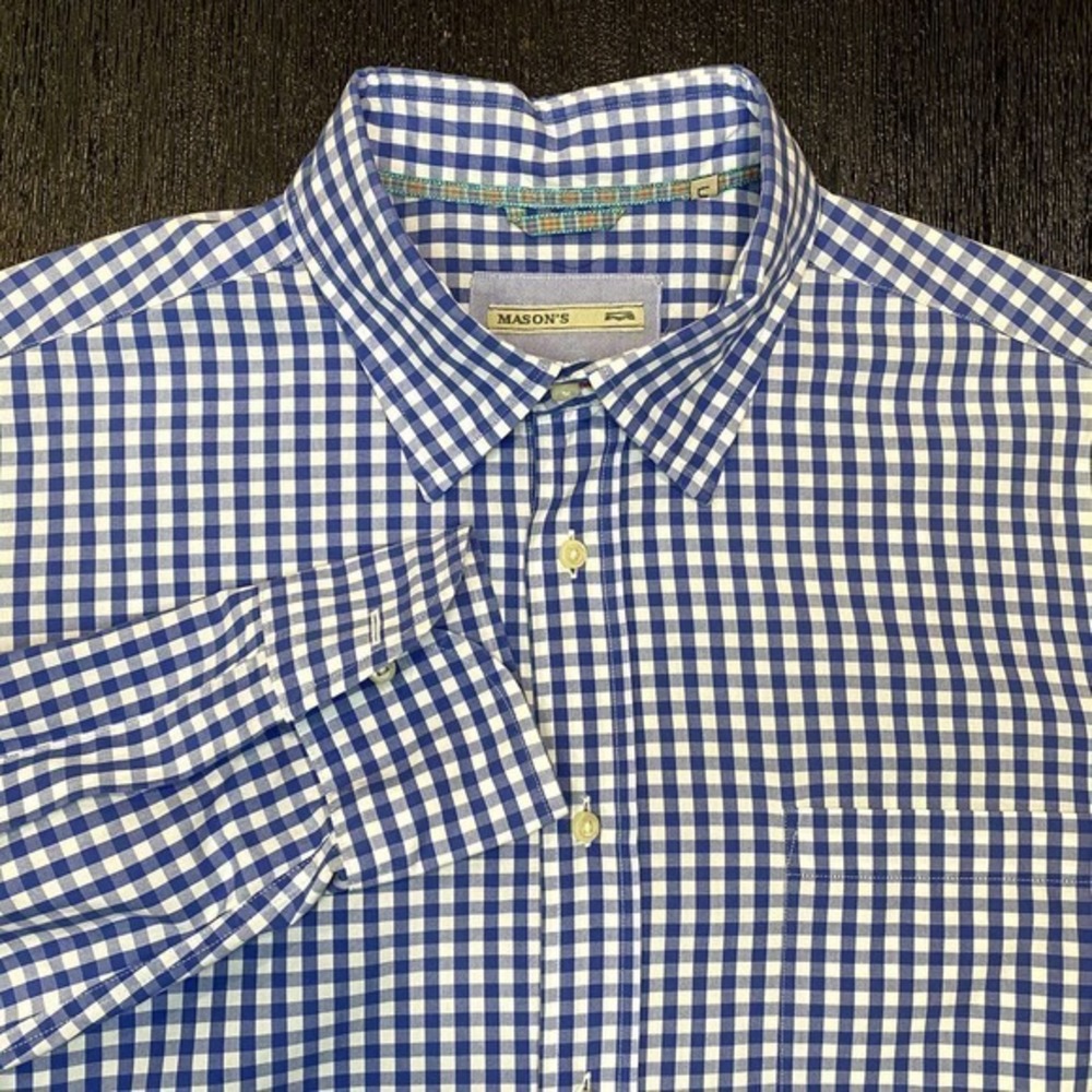 Mason's Men's Large Blue Check Long Sleeve Button Down Shirt‎